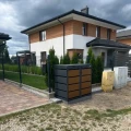 Ezabudowy nowoczesne obudowy koszy na śmieci metal Premium w kolorze antracyt RAL 7016 z drewnopodobnymi panelami w drzwiach w kolorze złotego dębu